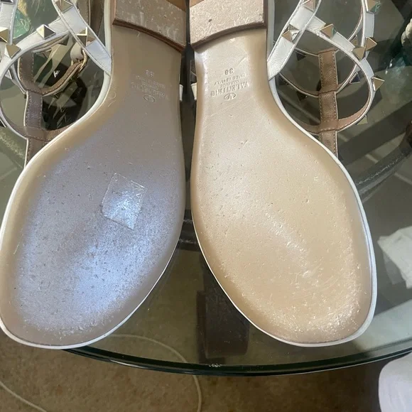 Valentino Garavani White and Gold Studded Sandals - Picture 4 of 5